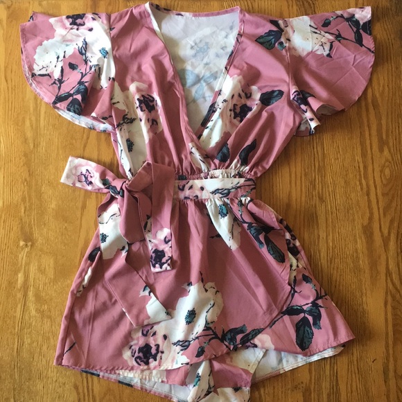 Pants - Dusty Rose Floral Faux Skort Romper | S